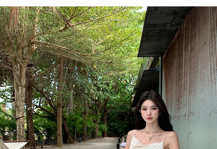 Strap Neck Spaghetti Dress Plain Cowl Mermaid Maxi