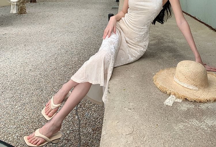 Strap Neck Spaghetti Dress Plain Cowl Mermaid Maxi