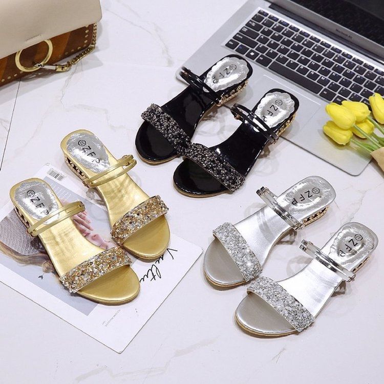 Heel Low Sandals Sequin