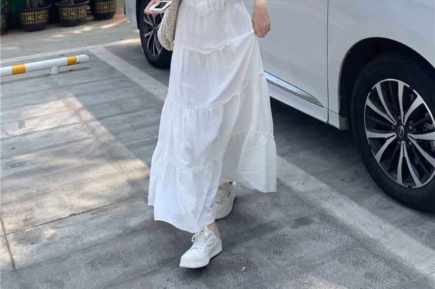 Skirt Top Rise A-Line / Tank Trim Plain Lace Maxi High