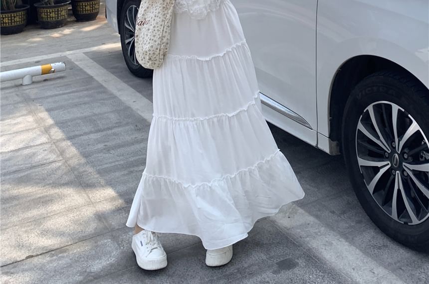 Skirt Top Rise A-Line / Tank Trim Plain Lace Maxi High