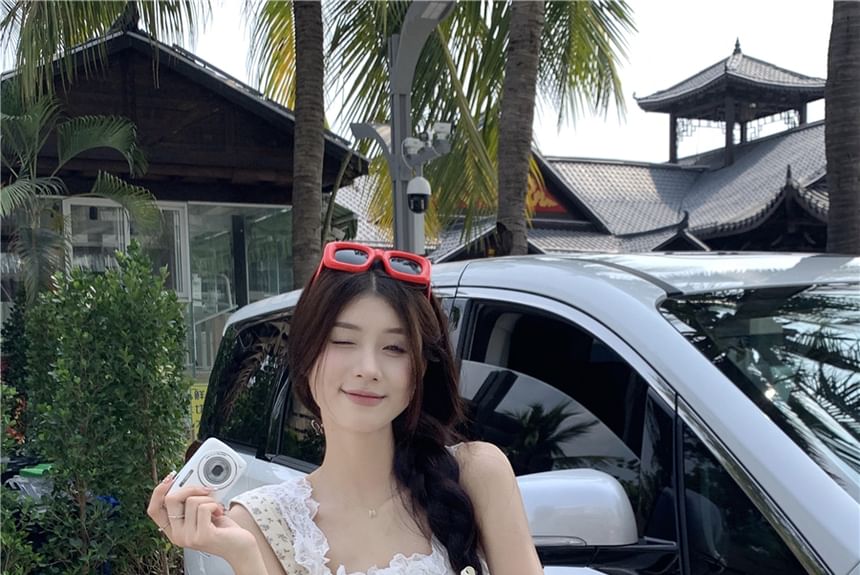 Skirt Top Rise A-Line / Tank Trim Plain Lace Maxi High