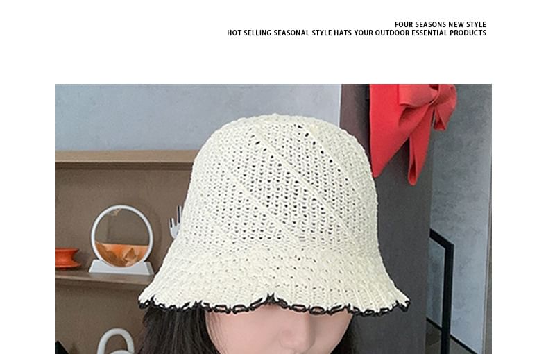 Contrast Trim Bucket Woven Hat