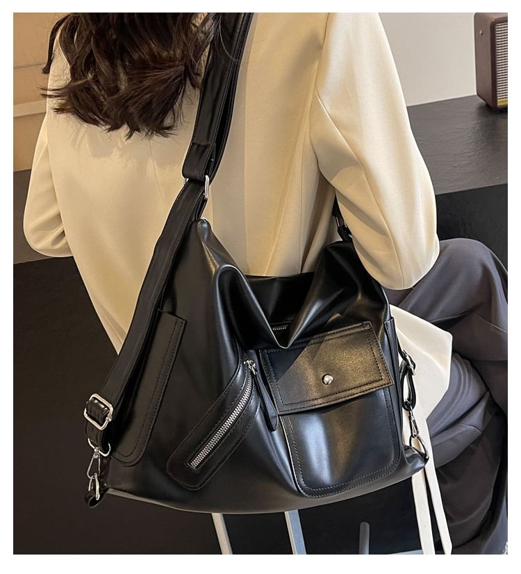 Faux Leather Multi-Pocket Bag Tote