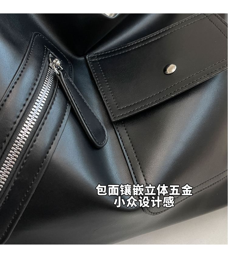 Faux Leather Multi-Pocket Bag Tote