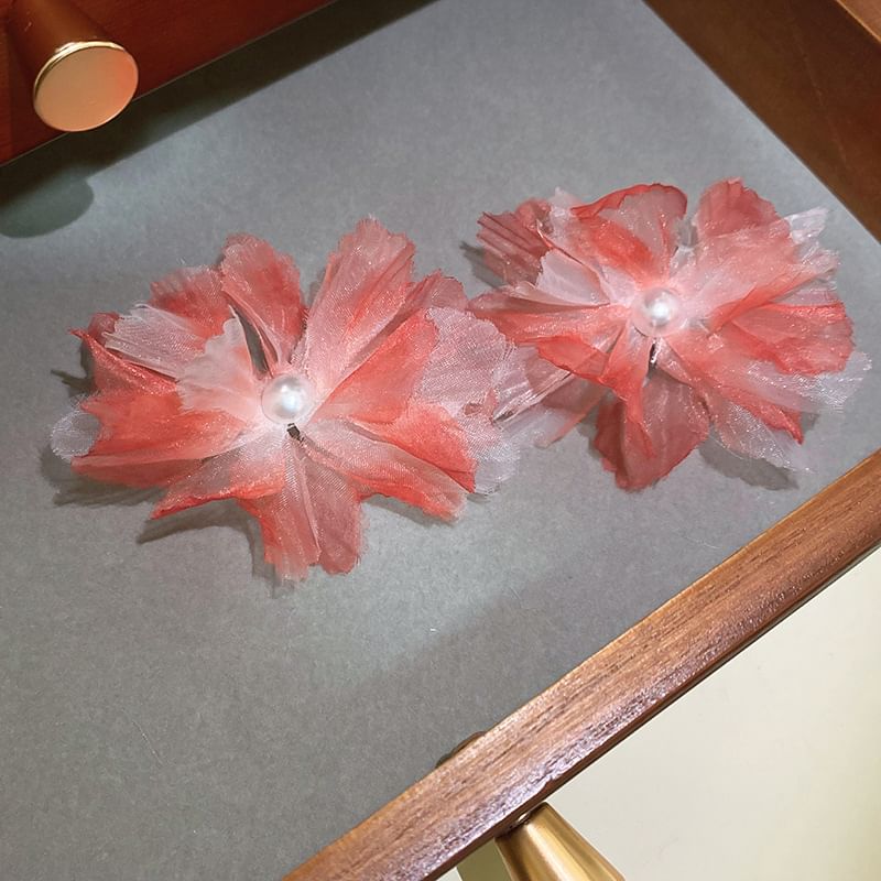 Floral Mesh Pearl Ear Stud Faux