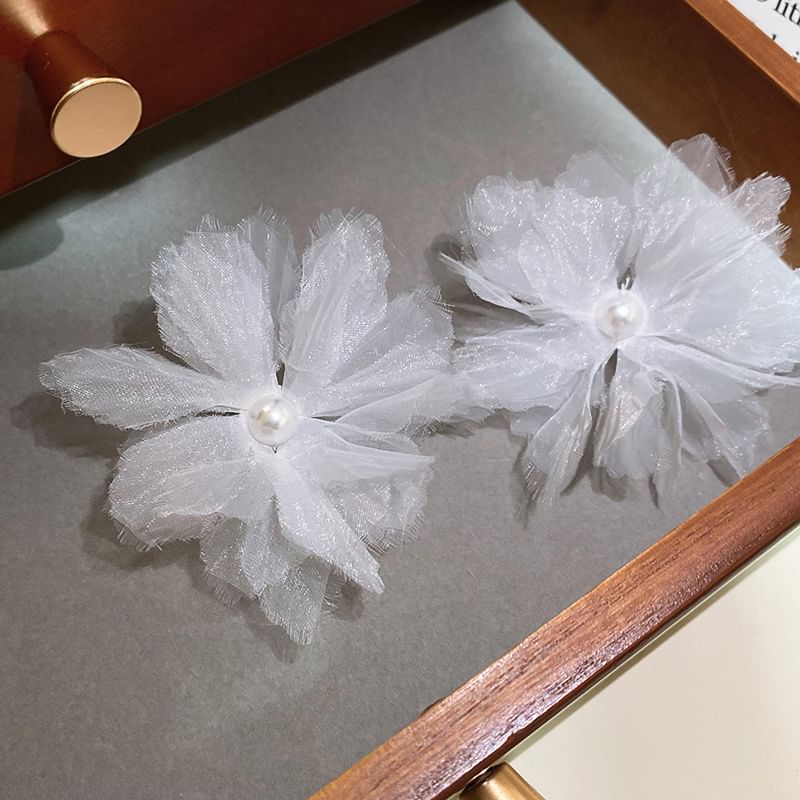 Floral Mesh Pearl Ear Stud Faux