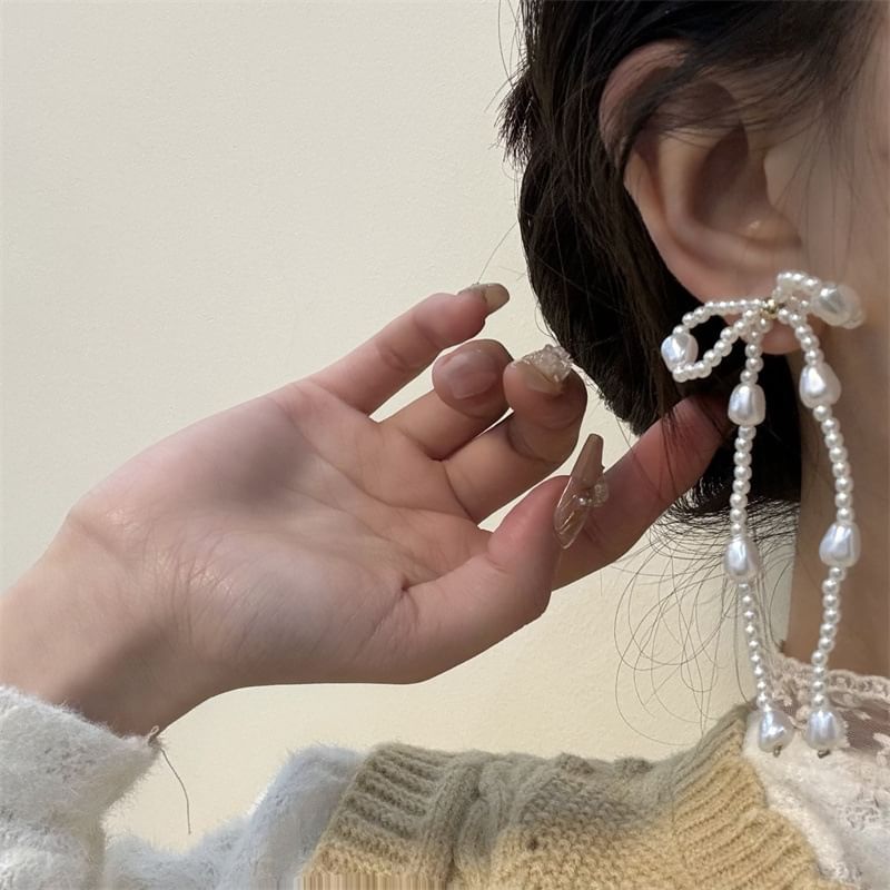 Pearl Bow Dangle Earring Faux