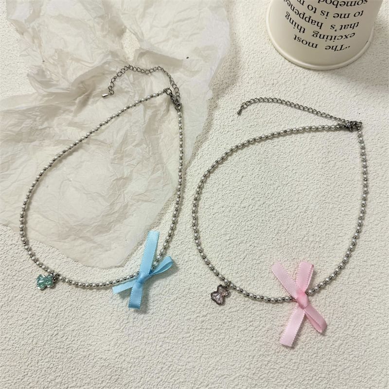 Resin Ribbon Pearl Choker Faux