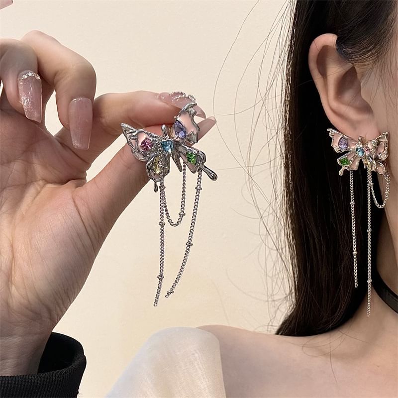 Earring Faux / Choker Alloy Butterfly Threader Leather