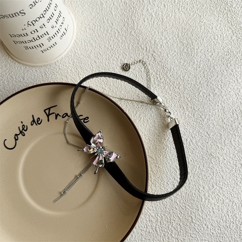 Earring Faux / Choker Alloy Butterfly Threader Leather