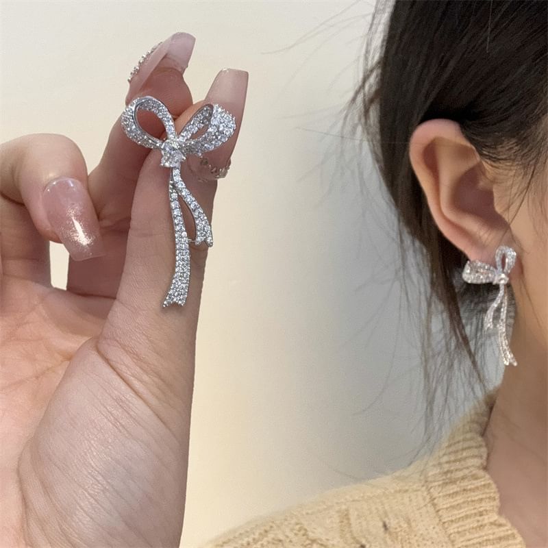 Bow Rhinestone Earring Dangle Alloy