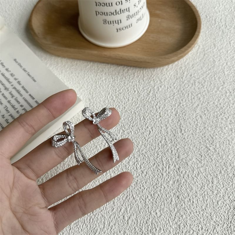 Bow Rhinestone Earring Dangle Alloy