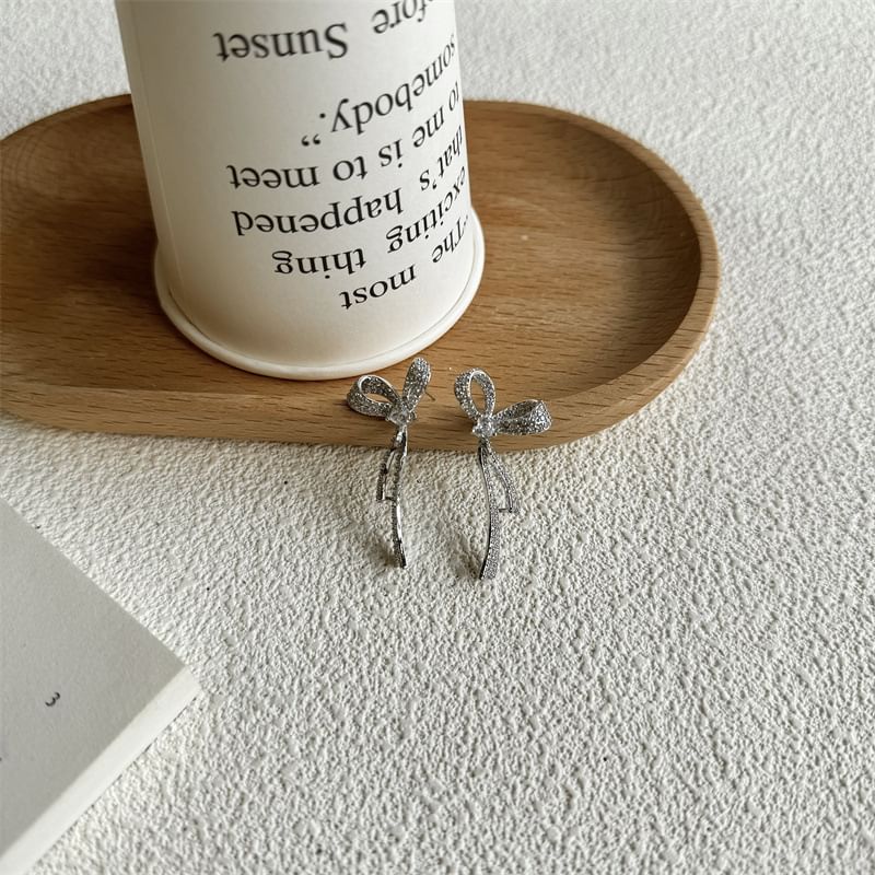 Bow Rhinestone Earring Dangle Alloy