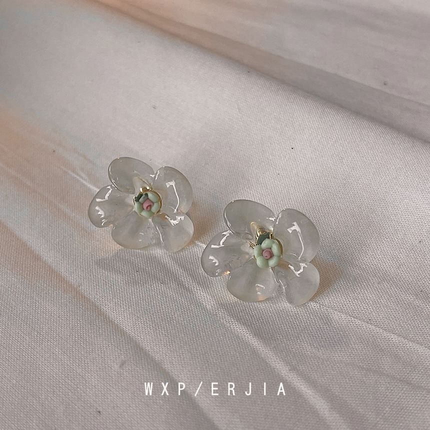 Earring Floral Ceramic Resin Stud