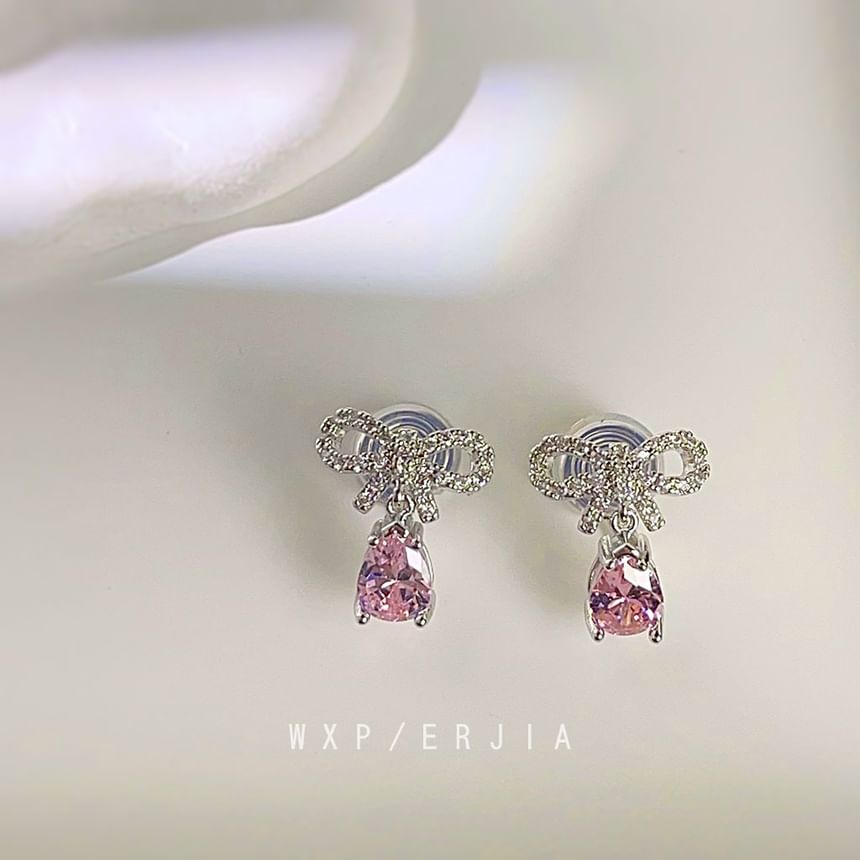 Earring Drop Rhinestone Bow Alloy