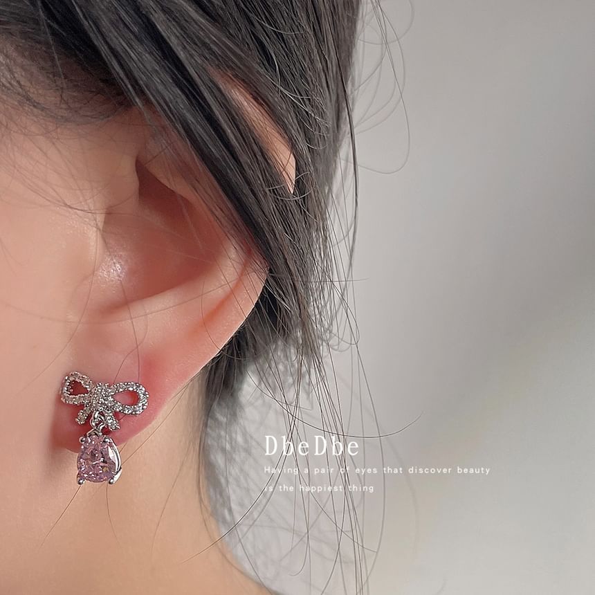 Earring Drop Rhinestone Bow Alloy