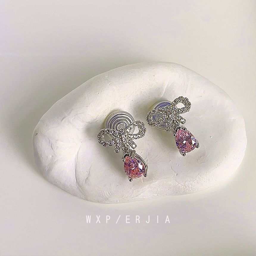 Earring Drop Rhinestone Bow Alloy