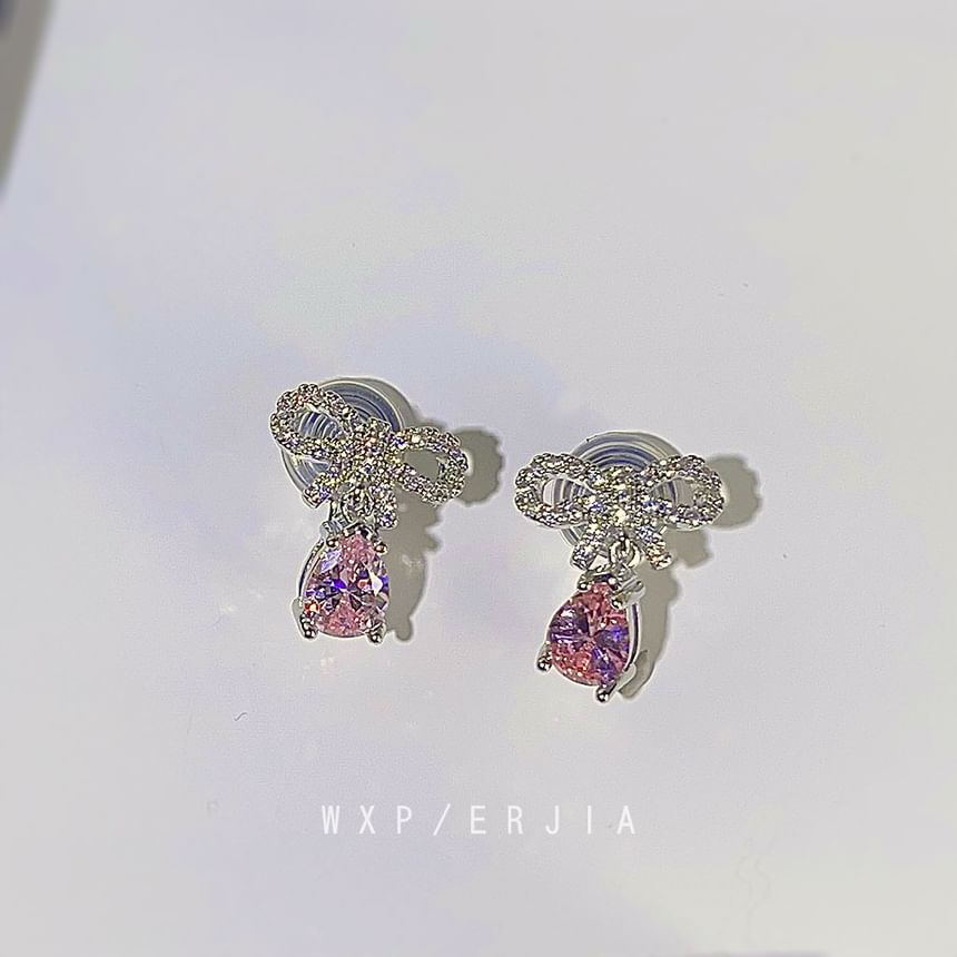 Earring Drop Rhinestone Bow Alloy