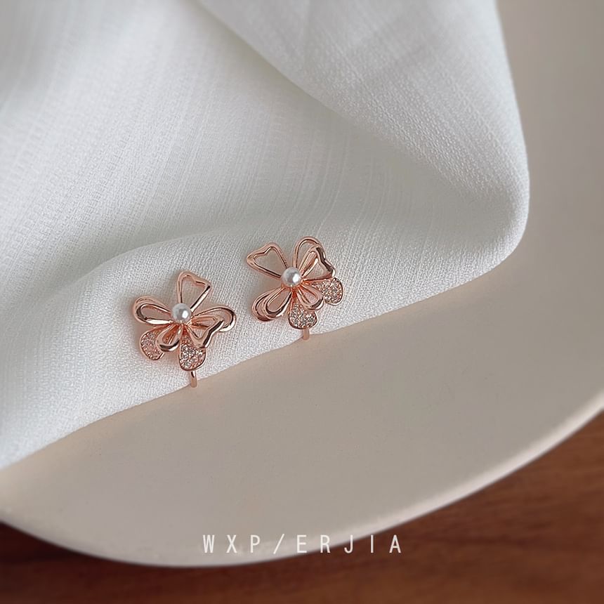 Stud Alloy Pearl Faux Earring Floral