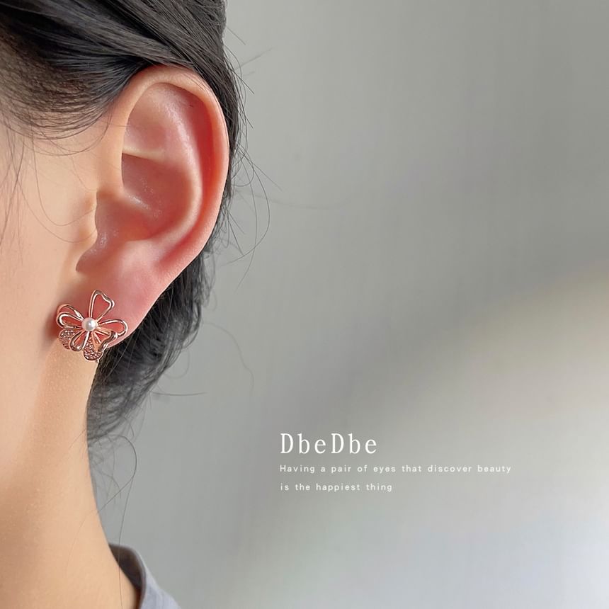 Stud Alloy Pearl Faux Earring Floral