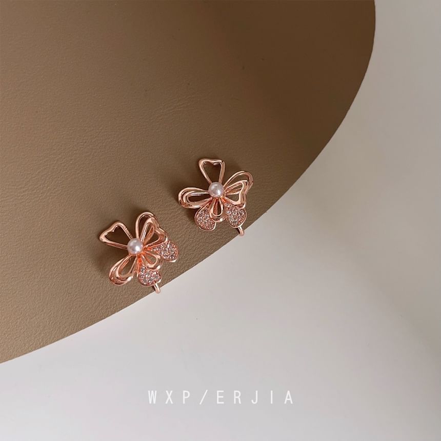 Stud Alloy Pearl Faux Earring Floral