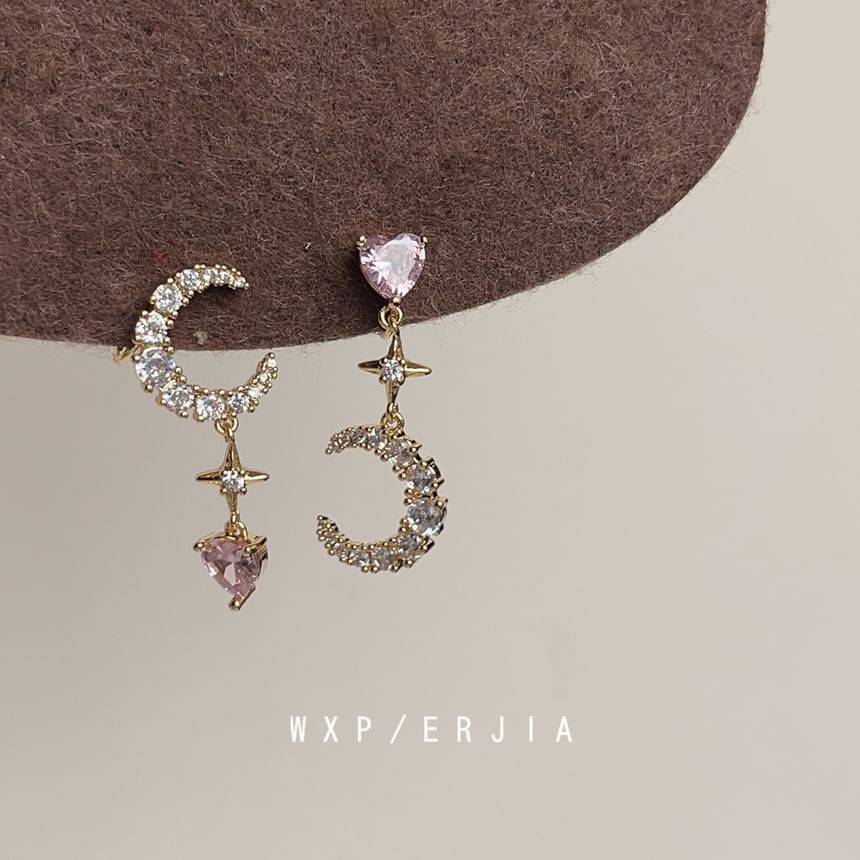 Asymmetrical Dangle Moon Rhinestone Star Earring Alloy