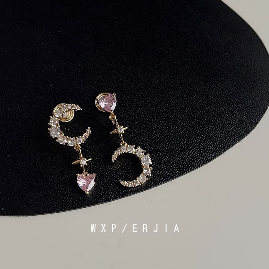 Asymmetrical Dangle Moon Rhinestone Star Earring Alloy