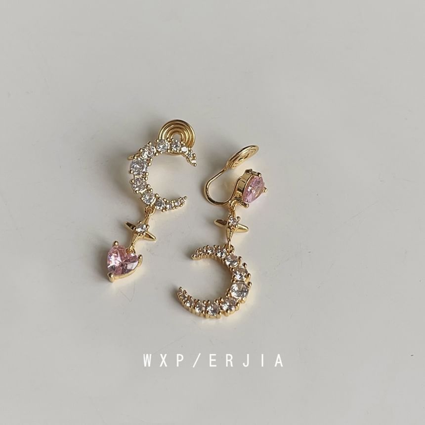Asymmetrical Dangle Moon Rhinestone Star Earring Alloy