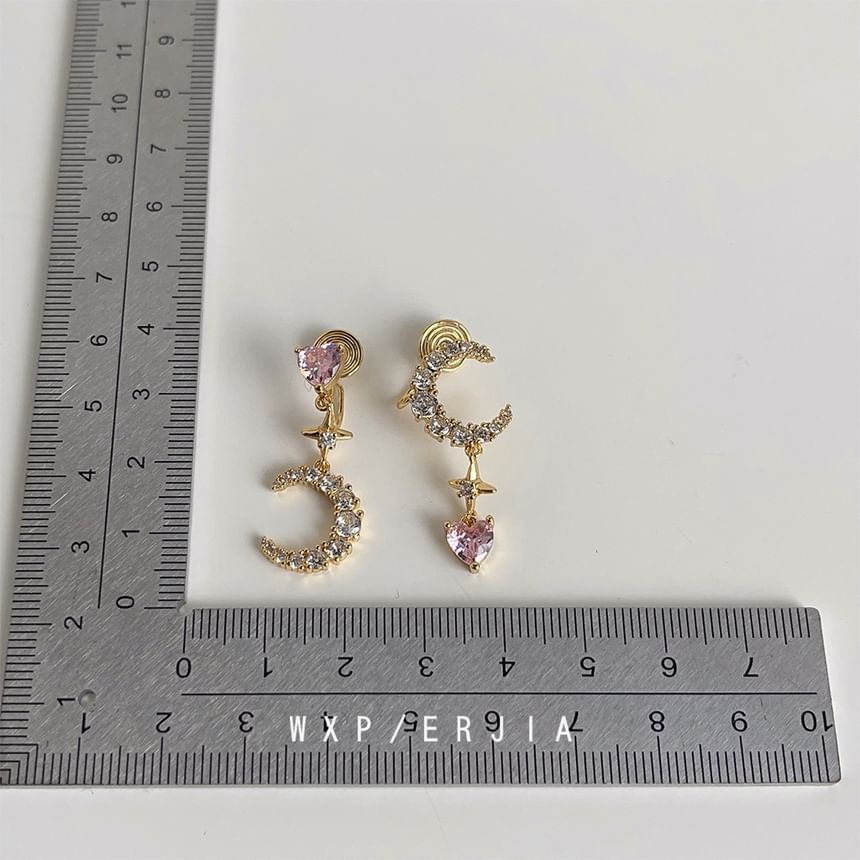 Asymmetrical Dangle Moon Rhinestone Star Earring Alloy