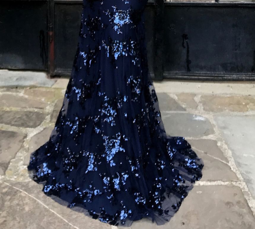 Print Evening Mermaid Spaghetti Gown Strap Floral