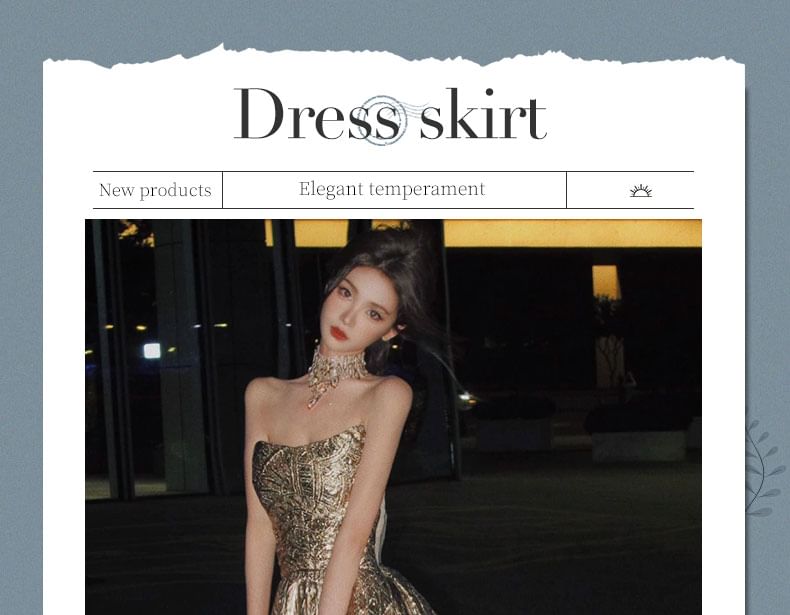 Patterned Evening A-Line Strapless Gown Jacquard