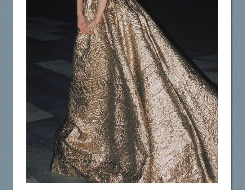 Patterned Evening A-Line Strapless Gown Jacquard