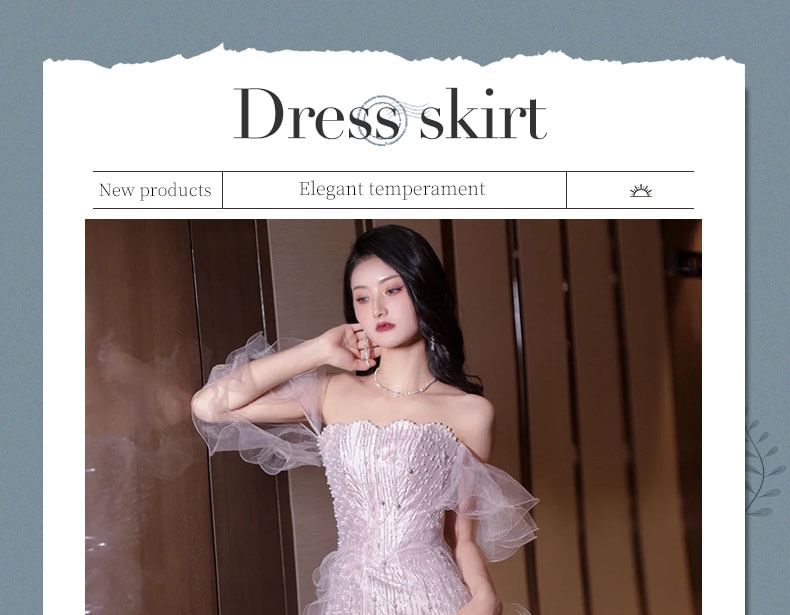 Faux Evening Panel Mesh Gown Off-Shoulder Sequin Pearl Accent Mermaid