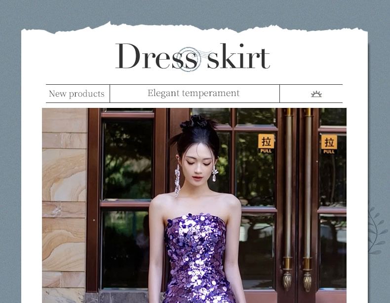 Strapless Gown Mermaid Sequin Evening Plain