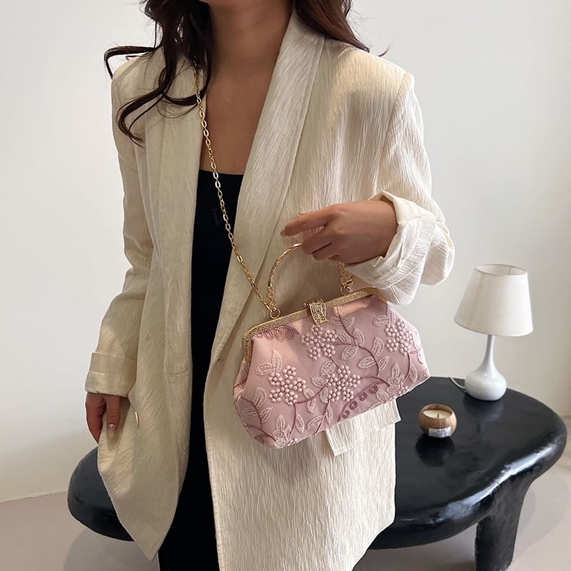 Embroidered Strap Flower Bag Crossbody Chain