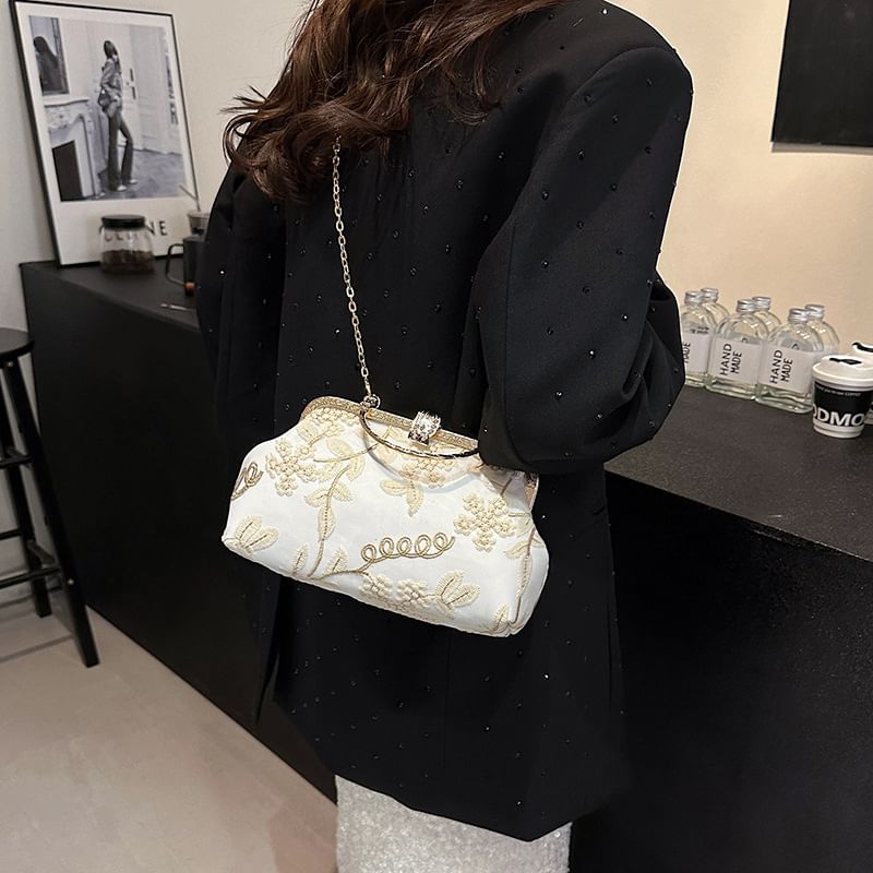 Embroidered Strap Flower Bag Crossbody Chain