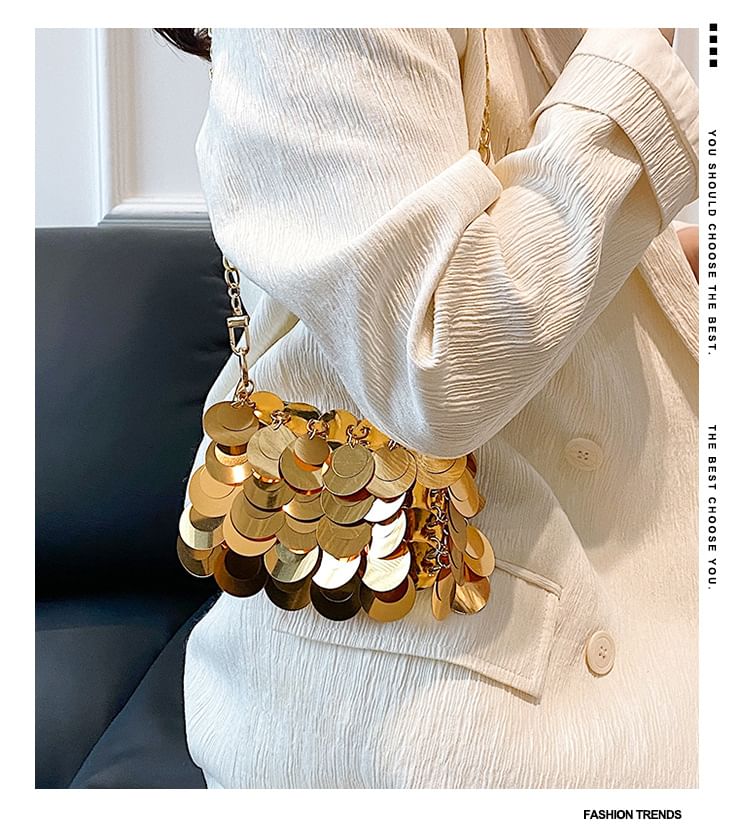 Strap Crossbody Sequin Chain Bag
