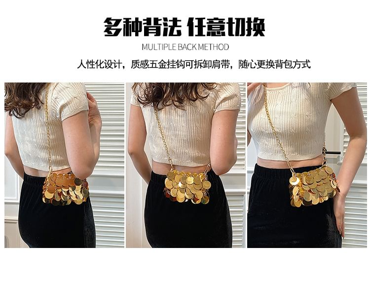 Strap Crossbody Sequin Chain Bag