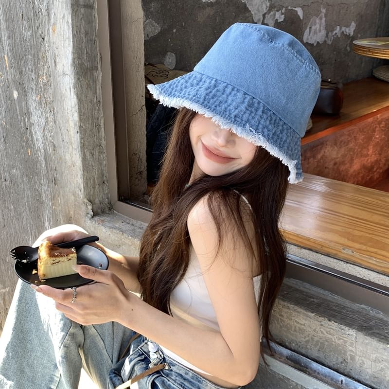 Hat Fringed Bucket Denim