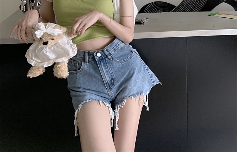 Short-Sleeve Letter Embroidered Cropped T-Shirt Neck Crew