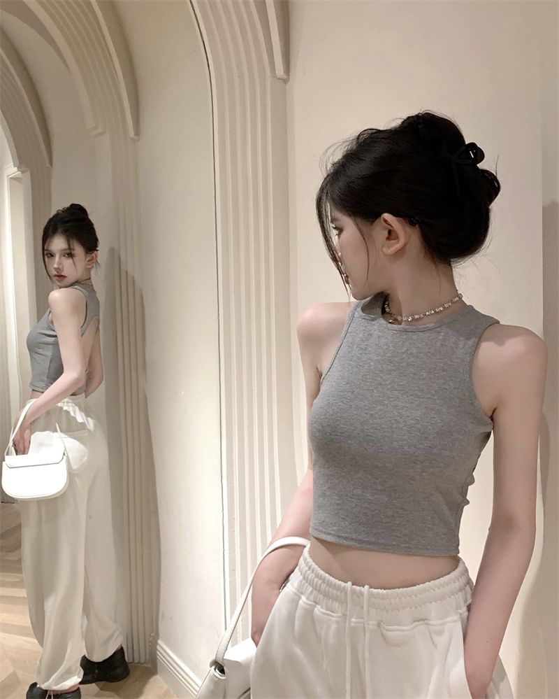 Crop Open Back Tank Plain Top