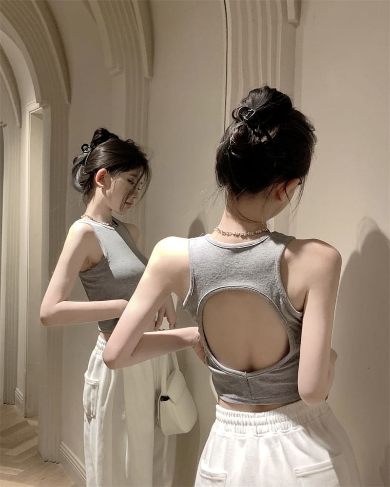 Crop Open Back Tank Plain Top