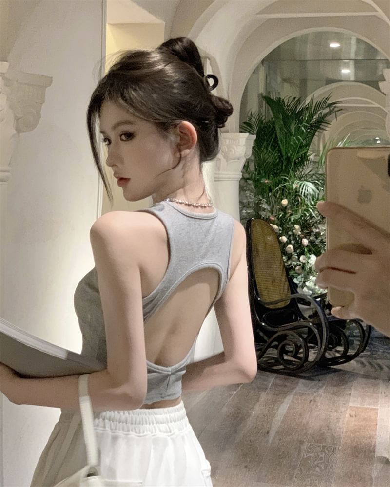 Crop Open Back Tank Plain Top