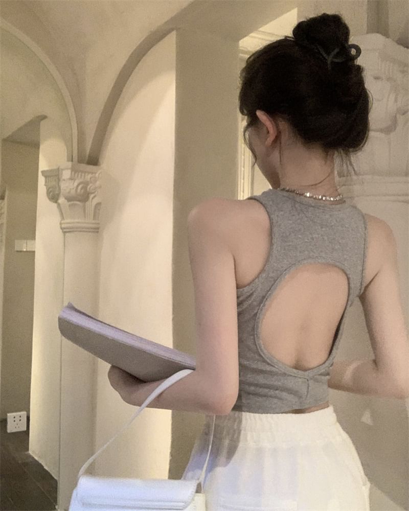 Crop Open Back Tank Plain Top