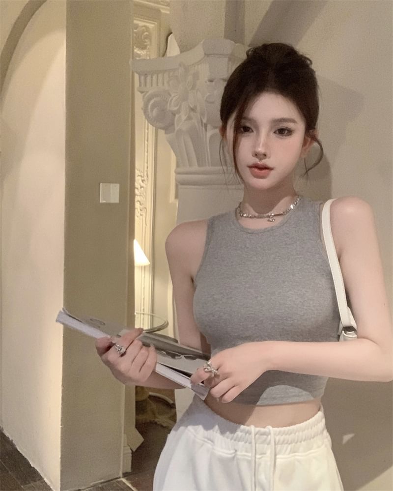 Crop Open Back Tank Plain Top