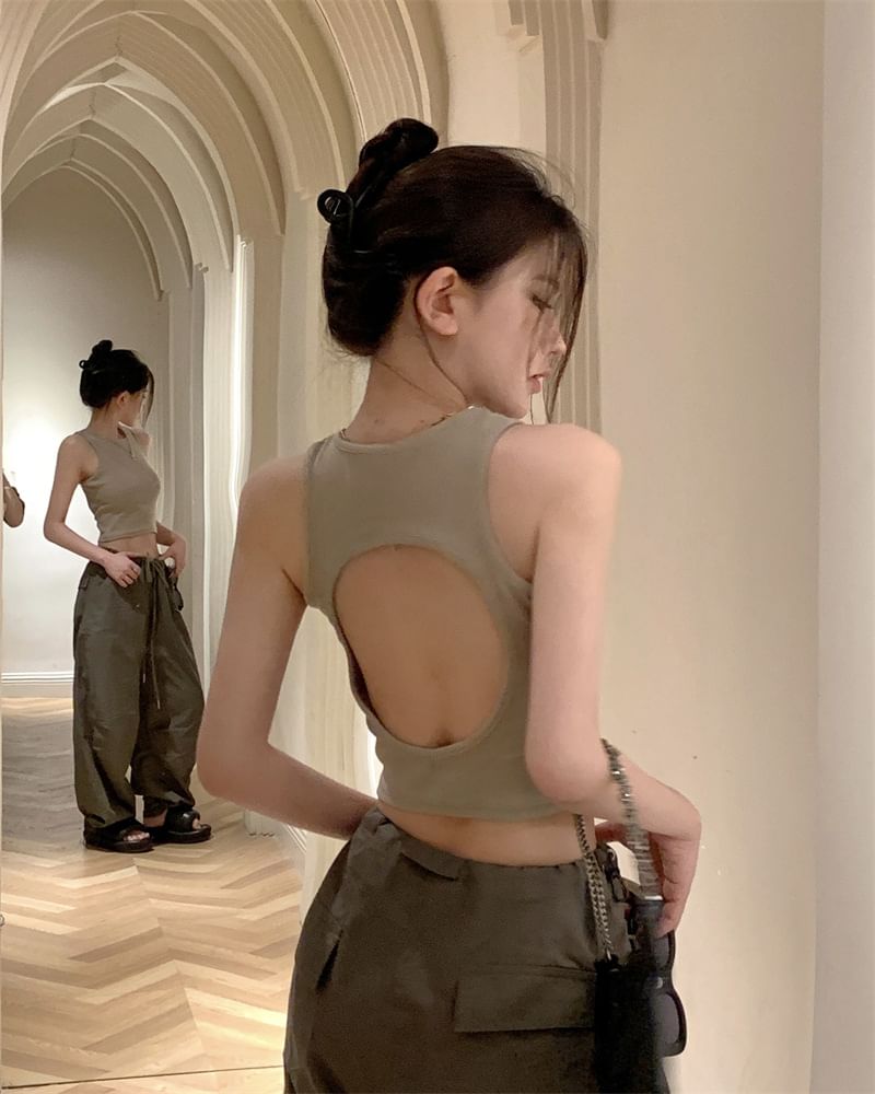 Crop Open Back Tank Plain Top