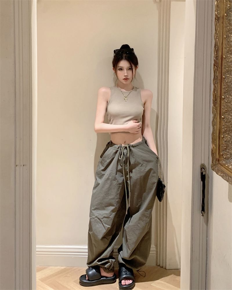 Crop Open Back Tank Plain Top