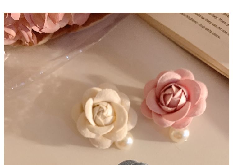 Fabric Hair Clip Floral Pearl Faux