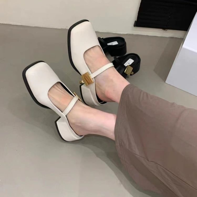 Chunky Heel Mules Square Toe